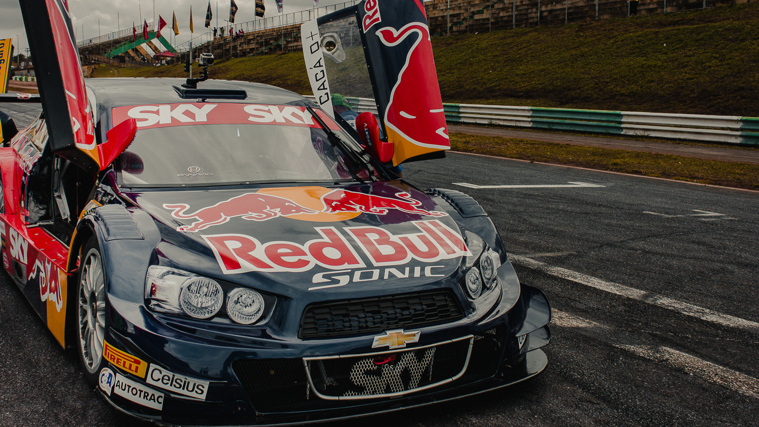 Red Bull Racing car on the grid, photographed trackside during a live event